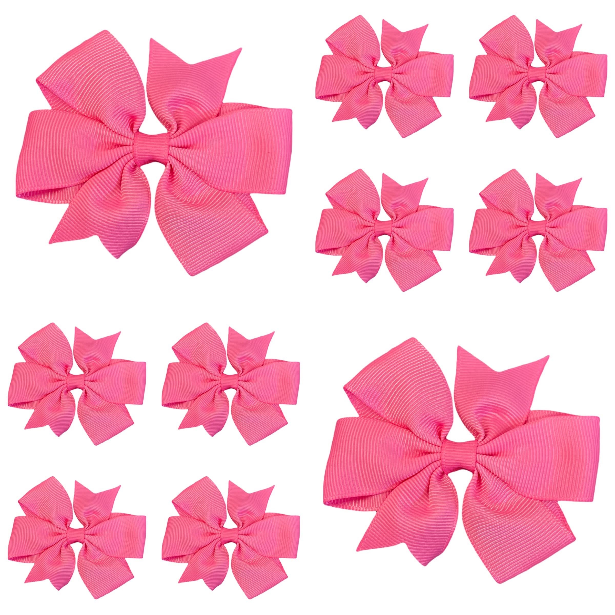 Pink Hair Bows for Girls – 3 Inch Grosgrain Pinwheel Ribbon Bows with Crocodile Clips – School Uniform Hair Accessories for Children, Toddlers & Kids - 10 Pack
