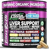 Clean Nutraceuticals Liver Cleanse Detox & Repair | Milk Thistle Supplement + NAC, TUDCA, Dandelion Root, Artichoke, Choline, Ginger, Beet Root, Burdock, Taurine, Liver Support 90 Capsules