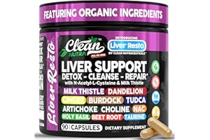 Clean Nutraceuticals Liver Cleanse Detox & Repair | Milk Thistle Supplement + NAC, TUDCA, Dandelion Root, Artichoke, Choline, Ginger, Beet Root, Burdock, Taurine, Liver Support 90 Capsules
