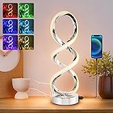 Modern Spiral LED RGB Table Lamp, Dimmable Touch, Small Nightstand Lamp | Chrome Lamp, 7 Colors 10 Light Modes, Unique Bedside Lamp for Living Room, Bedroom, Cool Lamp