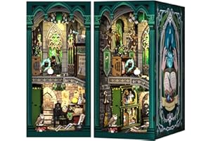 Cutefun Book Nook Kit, 3D Wooden Puzzle DIY Miniature House Kit, Book Nook Kits for Adults, Booknook w/LED Light Dust Cover, Dollhouse Bookshelf Insert Decoration (Darkness Common Room)