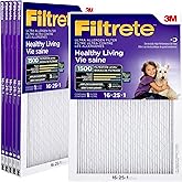 Filtrete 16x25x1 Furnace Filter, MPR 1500, MERV 12, Healthy Living Ultra-Allergen 3-Month Pleated 1-Inch Air Filters, 6 Filte