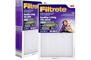 Filtrete 16x25x1 Furnace Filter, MPR 1500, MERV 12, Healthy Living Ultra-Allergen 3-Month Pleated 1-Inch Air Filters, 6 Filte