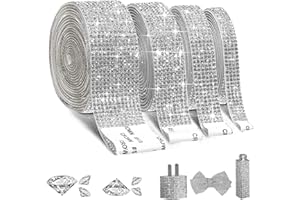 EANLOLY 4 Rolls Self-Adhesive Crystal Rhinestone Ribbon, Diamond Bling Ribbons with 2 mm Rhinestones Sticker for Arts Crafts Wedding Birthday Party DIY Event Car Phone Decoration(Silver)