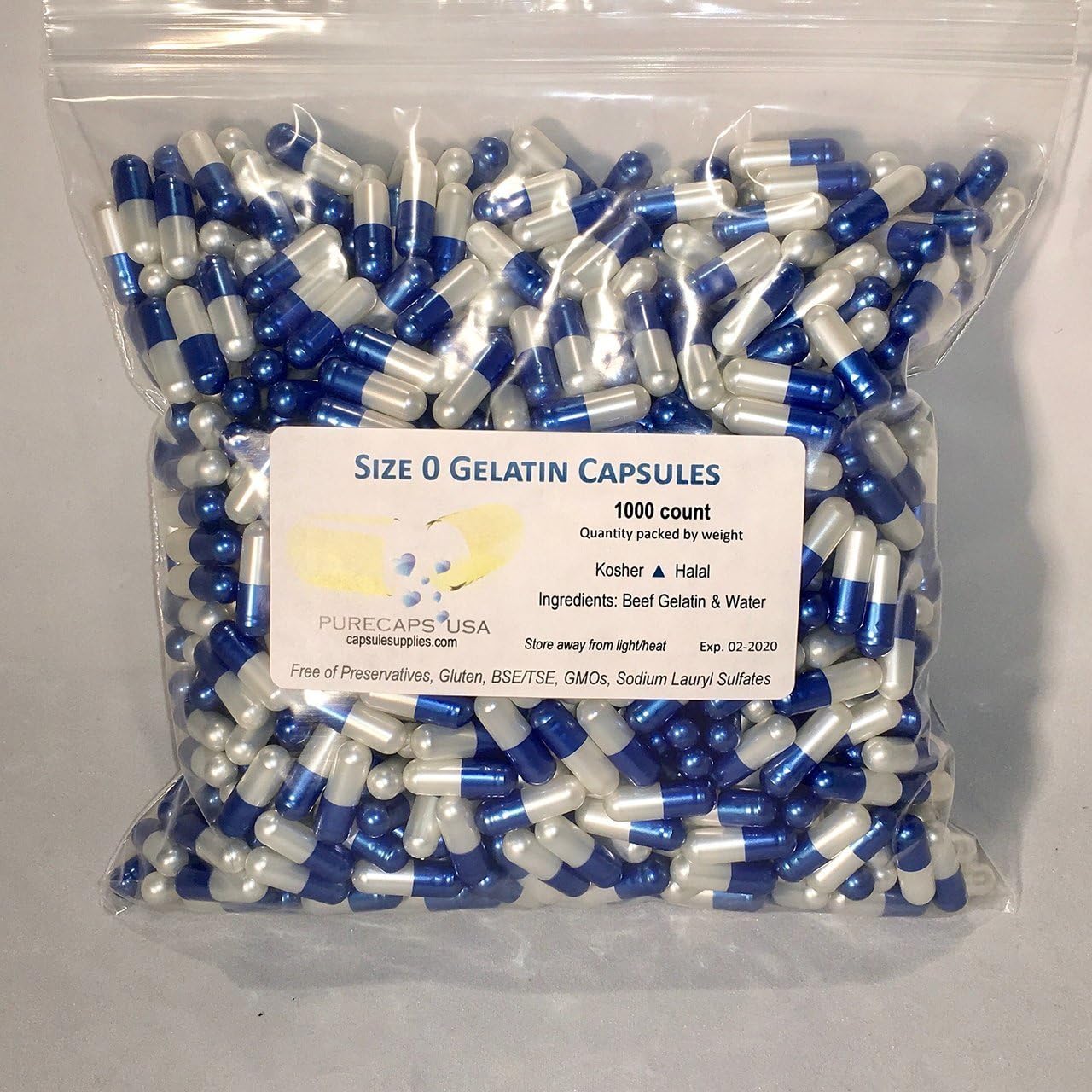 PurecapsUSA - 1,000 Fillable Metallic Blue/Silver Empty Gelatin Capsules - Size 0