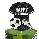 Black Glitter Football Jersey Cake Topper Soccer World Cup Theme Decor Supplies Men Boys Happy Birthday Sports Stars Party Decorations