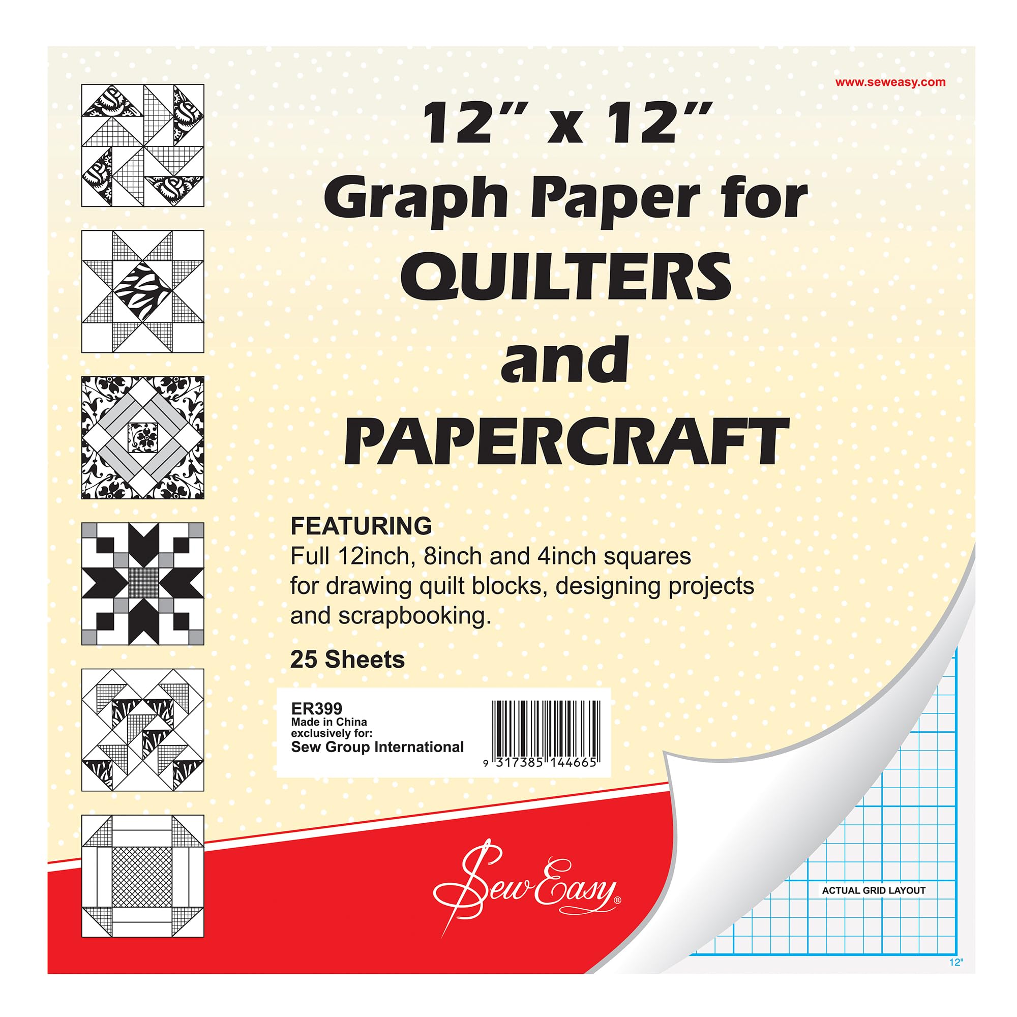 Sew Easy Quilters Graph Paper – 25 x 12” Sheets, Imperial Grid for Quilt Blocks, Scrapbooking, Sewing, Dressmaking, Quilting