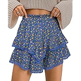 TARSE Womens Flowy Shorts High Waist Pleated Mini Skirts Casual Boho Ruffle Tiered Skorts Cute Versatile Fashion Shorts