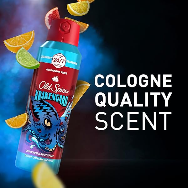 OLD SPICE ALUMINUM FREE BODY SPRAY FOR MEN, 24/7 ODOR PROTECTION, 24/7 LASTING FRAGNANCE & FRESHNESS, COLOGNE QUALITY SCENT, KRAKENGARD WITH DEEP OCEAN SCENT, 5.1 OZ (PACK OF 2)