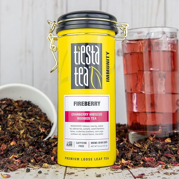 TIESTA TEA – CRANBERRY HIBISCUS ROOIBOS TEA, FIREBERRY | LOOSE LEAF | HERBAL BLEND WITH HIBISCUS, CRANBERRY, CURRANTS, ROOIBOS | BREW HOT OR ICED | 50 CUPS IN RESEALABLE POUCH | 5 OUNCE