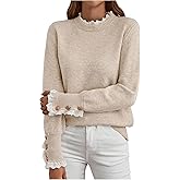 MakeMeChic Women's Fall Sweaters Lace Peplum Mock Neck Cozy Sweater Pullover