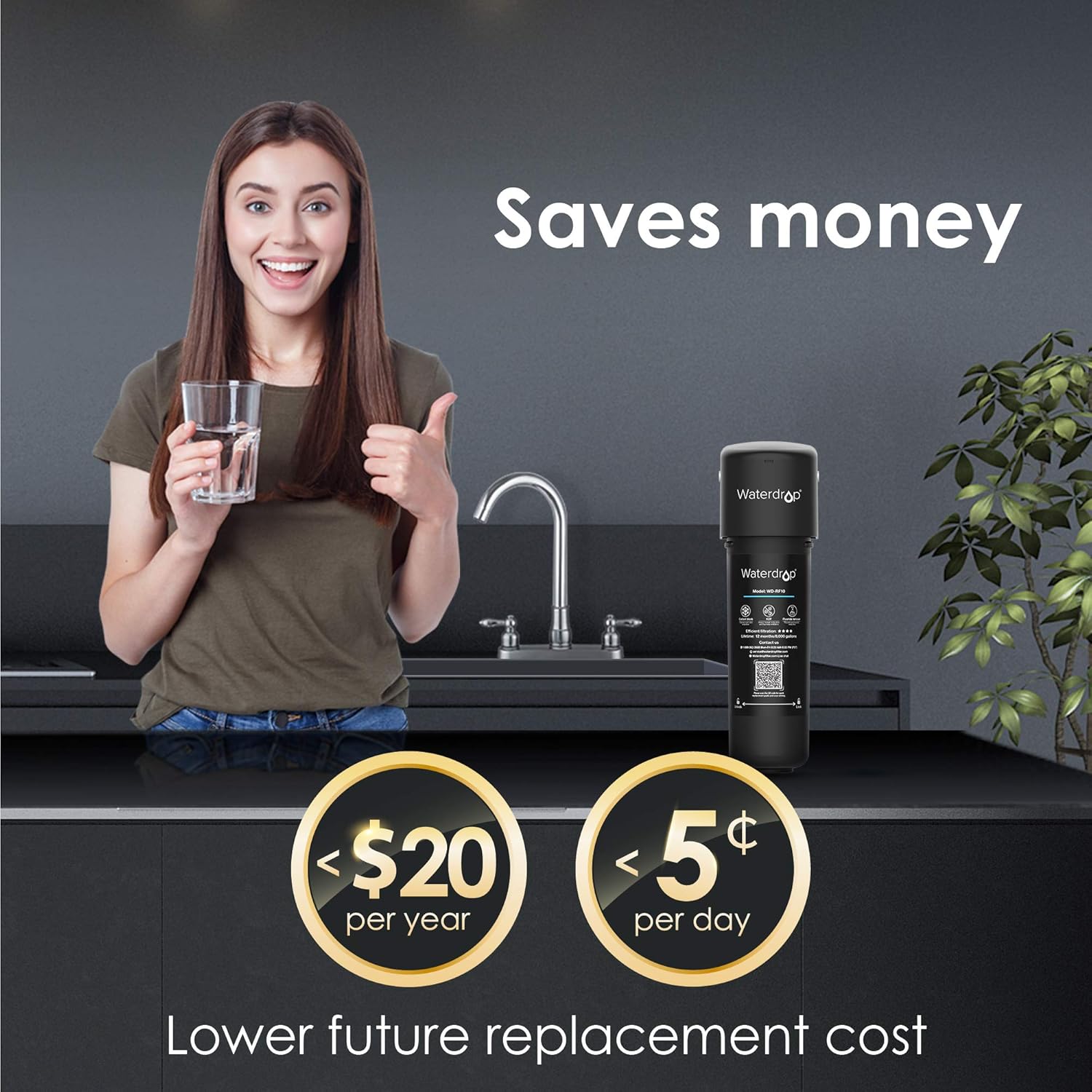 Waterdrop 10UA Under Sink Water Filter System, 8K Gallons Ultra High Capacity Main Faucet Under Counter Water Filtration System, Removes 99% Lead, Fluoride, Chlorine, Bad Taste & Odor, USA Tech, 0.5μm - - .com