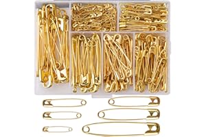 LUTER 250 Pieces 6 Sizes Safety Pins Large and Small Safety Pins Durable, Rust-Resistant for Art Craft Sewing Jewelry Making Home Office Use (Gold)