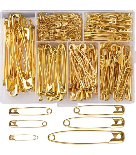 Dritz 1480 Safety Pins Assortment – 100-Count, Nickel & Brass, Multiple Sizes, Storage Box Included For Sewing, Crafts & DIY