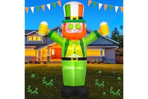 Danxilu 8 FT St Patricks Day Inflatables Outdoor Decorations, Blow Up Inflatable Gentleman Leprechaun Holding Beer Built-in LEDs & Poweful Blower for Holiday Party Indoor Home Garden Lawn Décor