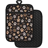 Slohif Silcone Paw Pot Holders for Kitchen - 100% Cotton Black Cute Oven Potholders with Pockets, Heat Resistant Square Thick Hot Pads, House New Home Baking Baker Gifts,2pack