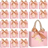 Hsei 40 Pcs Thank You Gift Bags with Handles 5.5 x 2.4 x 4.7 Inches Gold Foil Thank You Small Paper Bags Party Favor with Bow Ribbon Bulk for Christmas Wedding Birthday(Pink)