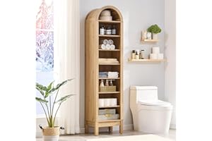 IFBUY 71" Tall Arched Bathroom Storage Cabinet, 8-Tier Modern Farmhouse Storage Cabinet with Adjustable Shelves, Wood Freestanding Cabinet for Bathroom, Living Room, Entryway, Hallway (Natural)