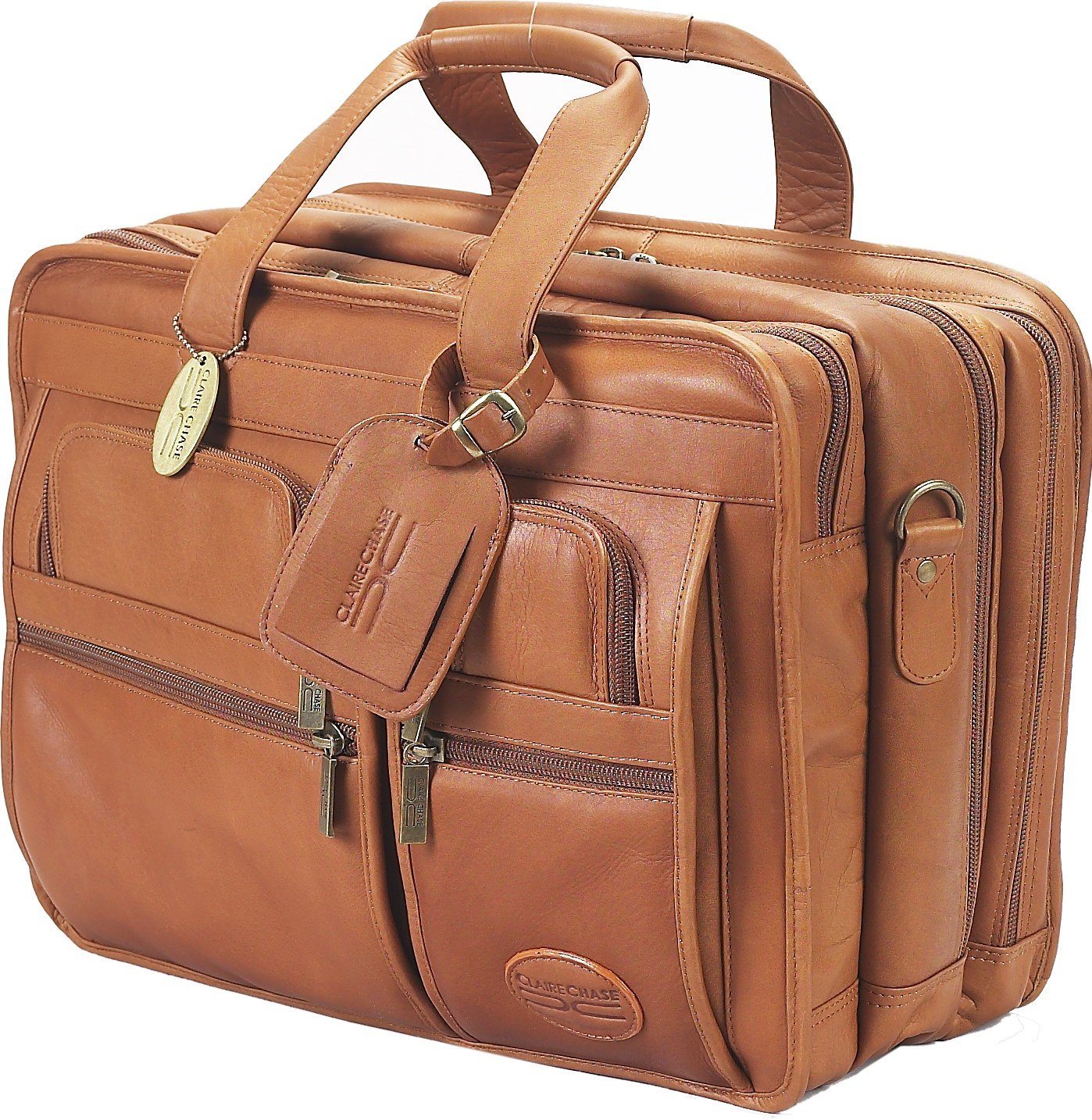 Claire Chase Executive Leather Laptop Briefcase Xwide, Computer Bag in Saddle