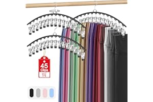 BESSLLY 3 Pack Legging Organizer for Closet Hanging, Pants Hangers with Clips Holds 45 Leggings, Shorts, Skirts, Jeans, Hats, Pants Hangers Space Saving Clothes Racks Closet Organizers and Storage, Black