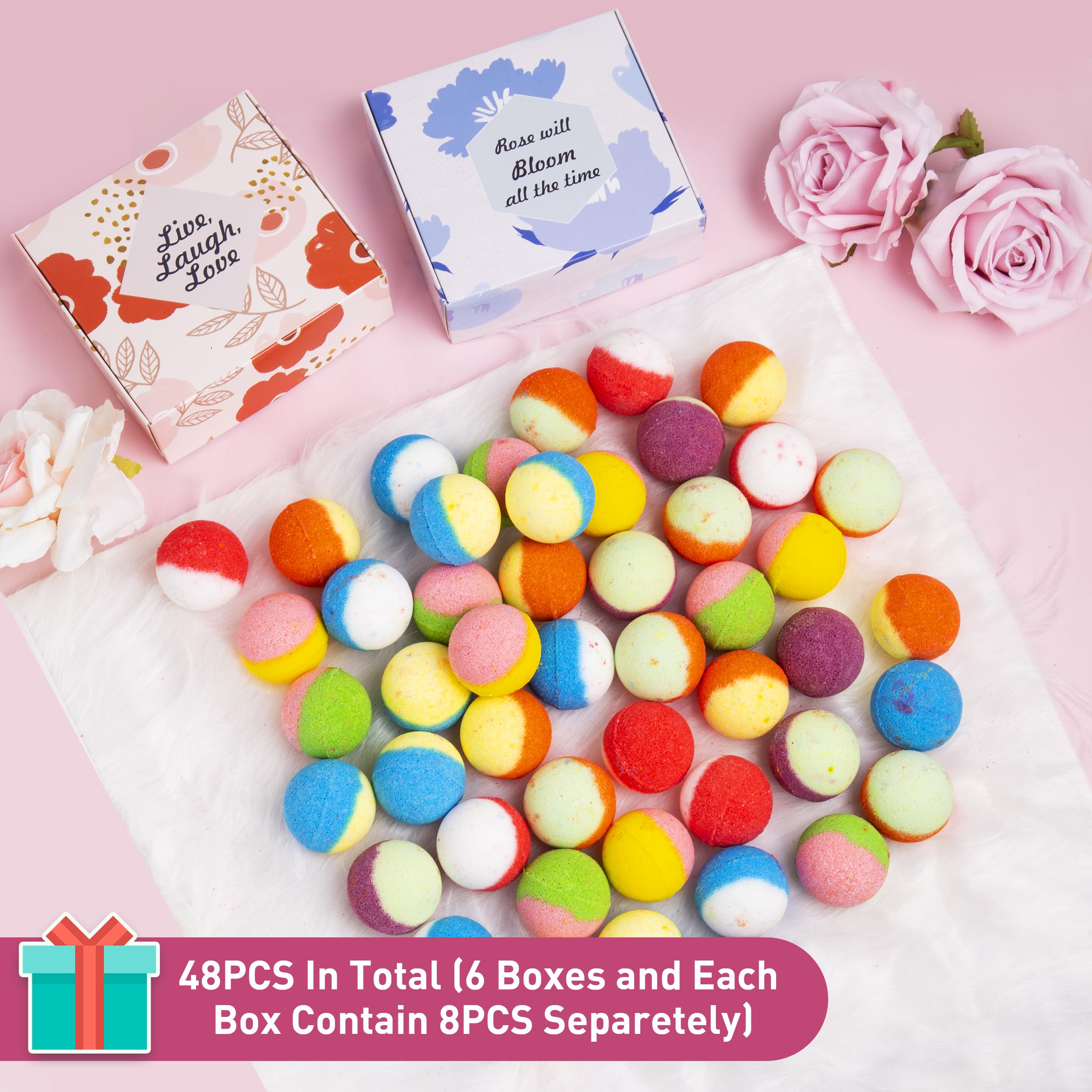 48 Natural & Organic Bath Bombs for Women and Kids, Rich in Essential Oils, Relaxation and Stress Relief, BathBombs Gift Set for Mothers Day, Christmas, Valentines Day & Birthday