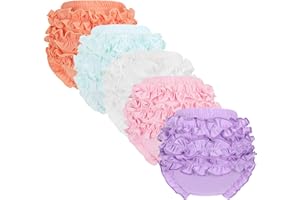 Poocen 5 Pack Ruffle Diaper Cover for Girls Baby Bloomers, Cute Cotton Baby Girl Shorts,Briefs- Panties for Toddler Girls