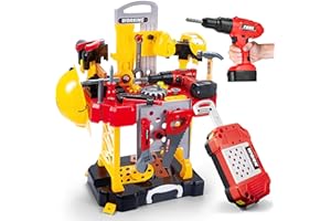 Toy Choi's Kids Tool Set, 83 Pieces Construction Kids Tool Bench Playset, Toddler Tool Bench with Play Helmet, Realistic Electric Drill, STEM Educational Toy for Boys & Girls Aged 3-8