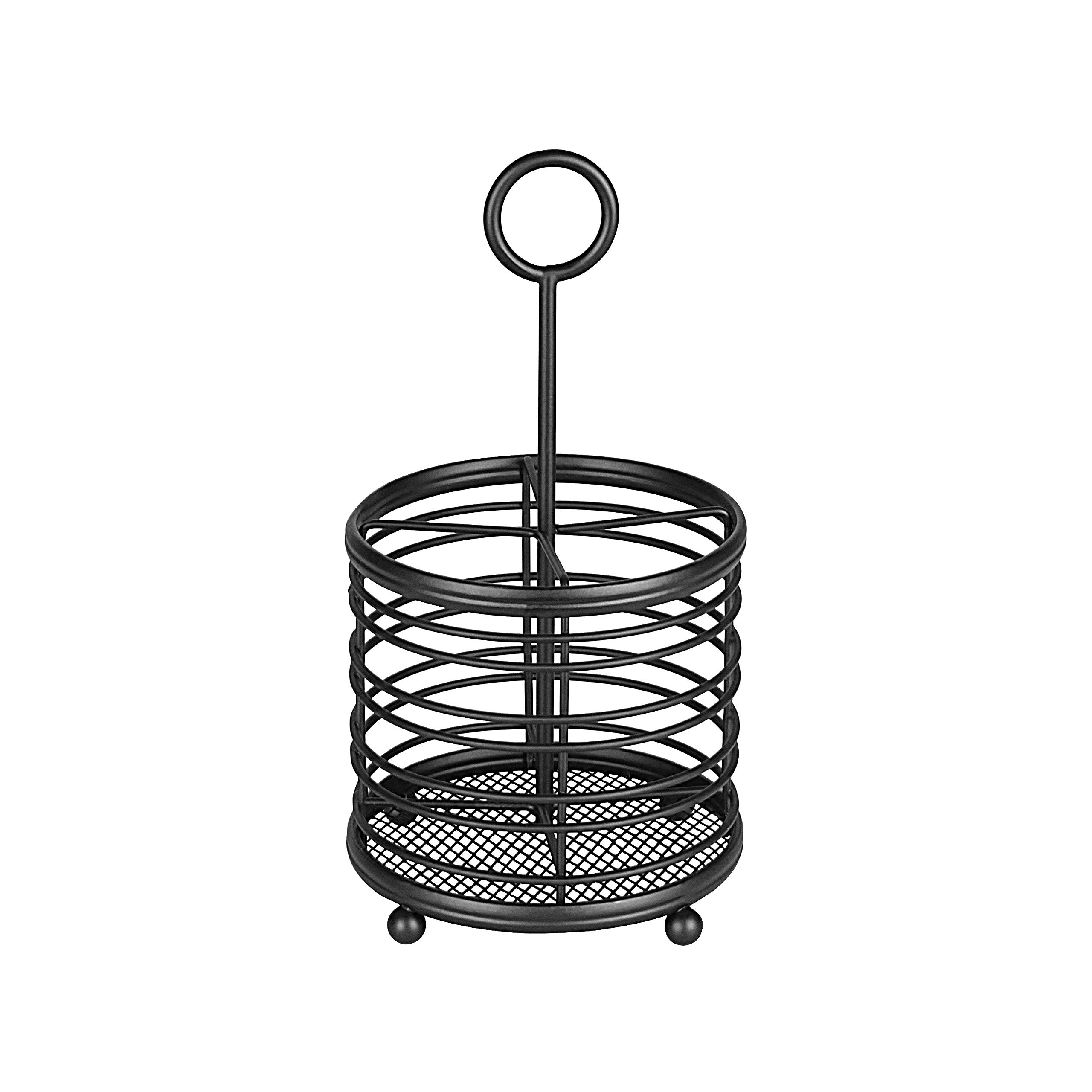 Spectrum Diversified Contempo Caddy Cutlery, Modern Dining Table Décor & Kitchen Organization, Silverware Holder with Handle, Black