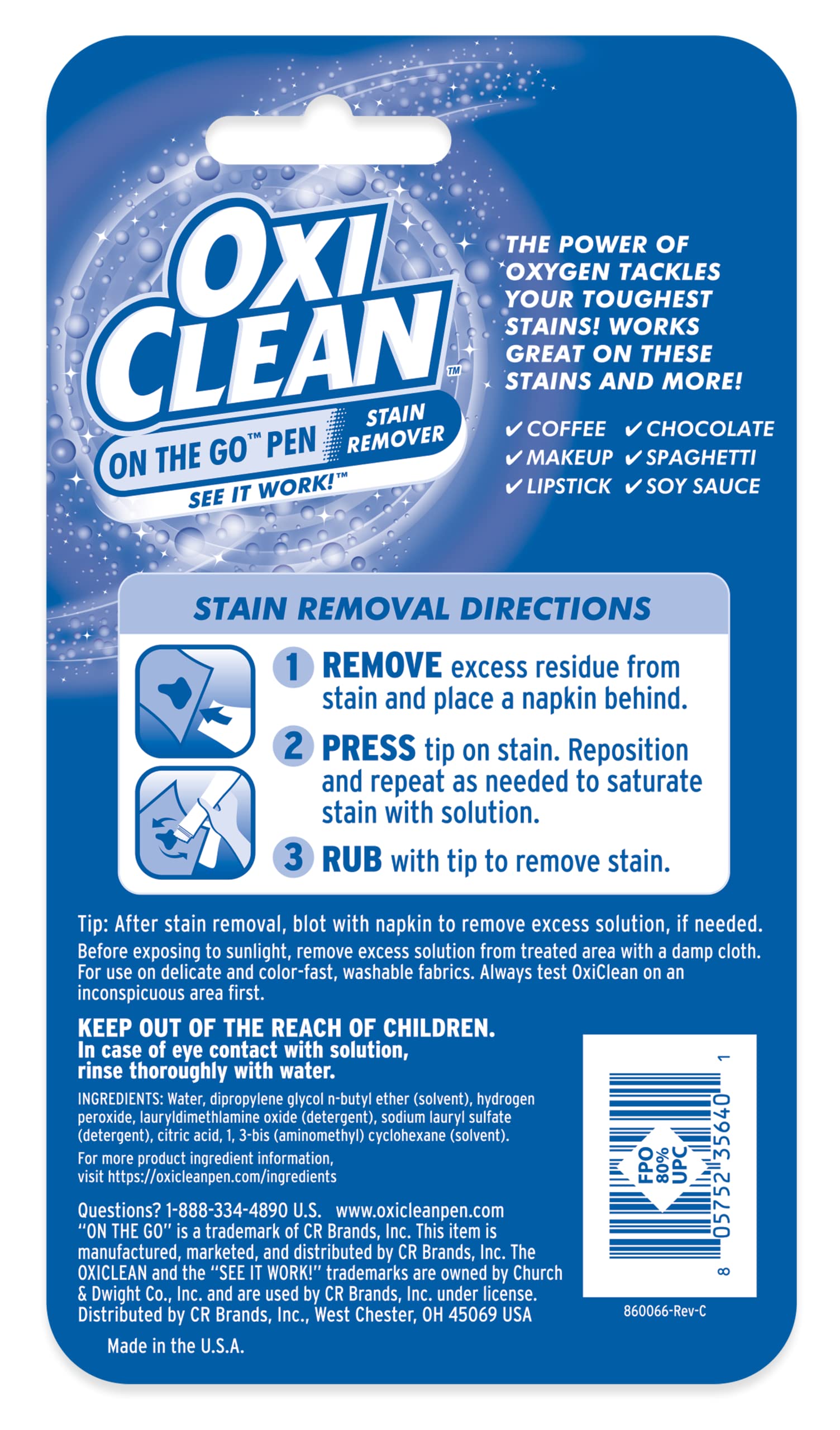 OxiClean On The Go Stain Remover Pen, 0.74 Fl Oz – Instant Travel Stain Cleaner for Clothes, Food, Wine, Coffee, Makeup, Portable & Easy Use