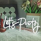Let's Party Neon Sign, LED Neon Lights for Bedroom Wall Decor, Art Decorative Lights for Bachelorette Party, Engagement Party, Birthday Party, Living Room, Gamer Room Decor Aesthetic (White)