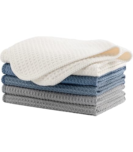 Microfiber Kitchen Dish Cloths - 12x12 Inch Waffle Weave Set Of 6