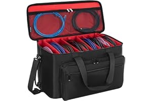AKOZLIN Large Travel Gig Band Cable File Bag With Detachable Dividers DJ Cord Organizer Case for DJ Gear Sound Instrument and Musician Accessories Red