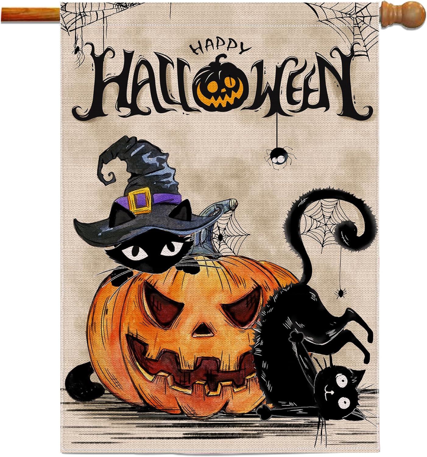Flags - Pinata Halloween Garden Flag 28x40, Black Cat Halloween House Flag, Pumpkin Lantern Halloween Decorations for Outdoor Yard Decor Burlap Seasonal Flag Fall Flag Happy Halloween Sign Banner for Flagpole