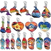 Bucherry 36 Pcs Beach Summer Party Favors Keychain Gifts Bulk Wooden Surfboard Sea Turtle Coconut Tree Christian Religious Key Ring for Hawaiian Luau Florida Bahamas Souvenirs Supplies(Retro Ocean)