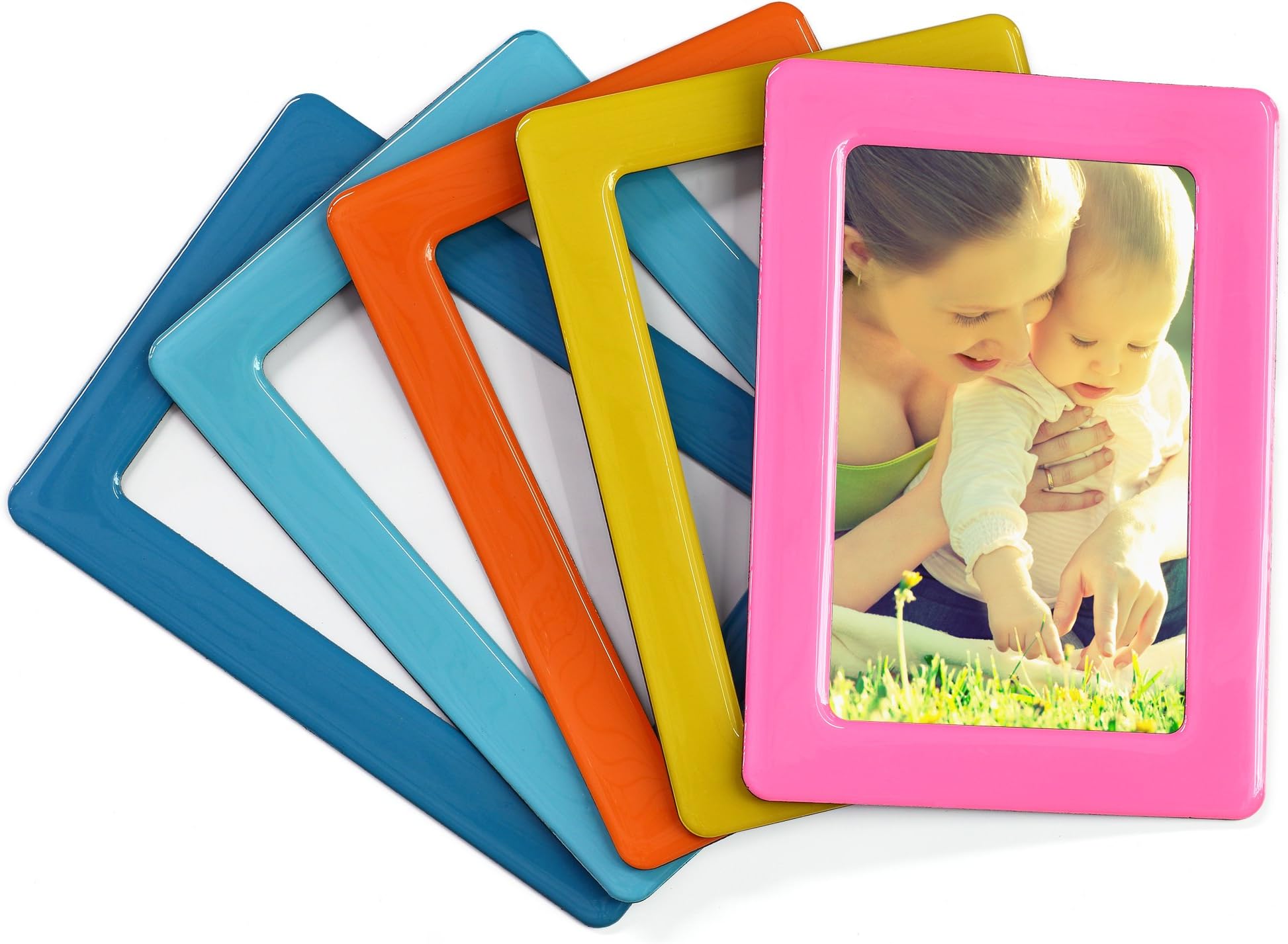 Merkapa Magnetic Photo Picture Frames and Refrigerator Magnets, Pocket Frame, Holds 4 x 6 Inches Photos, 5 Pack (Crystal, Mediterranean 4)