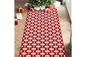 HUGEAR Christmas Area Rug 2x6 Runner Rugs Machine Washable Hallway Rugs Low Pile Carpet Red/White Non-Slip Indoor Door Mat Snowflake Rug for Bedroom Kitchen Entryway Bathroom Living Room
