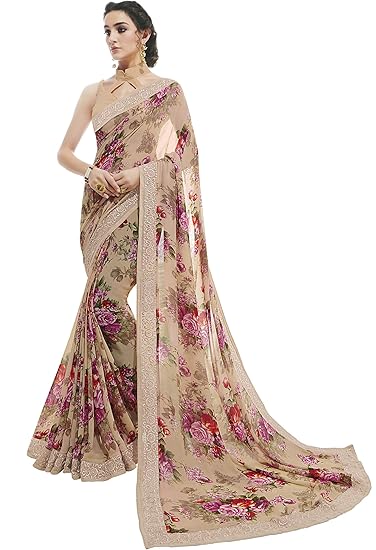 Women's Georgette Saree With Unstitched Blouse (KAMINI6-9329_Peach & Purple)