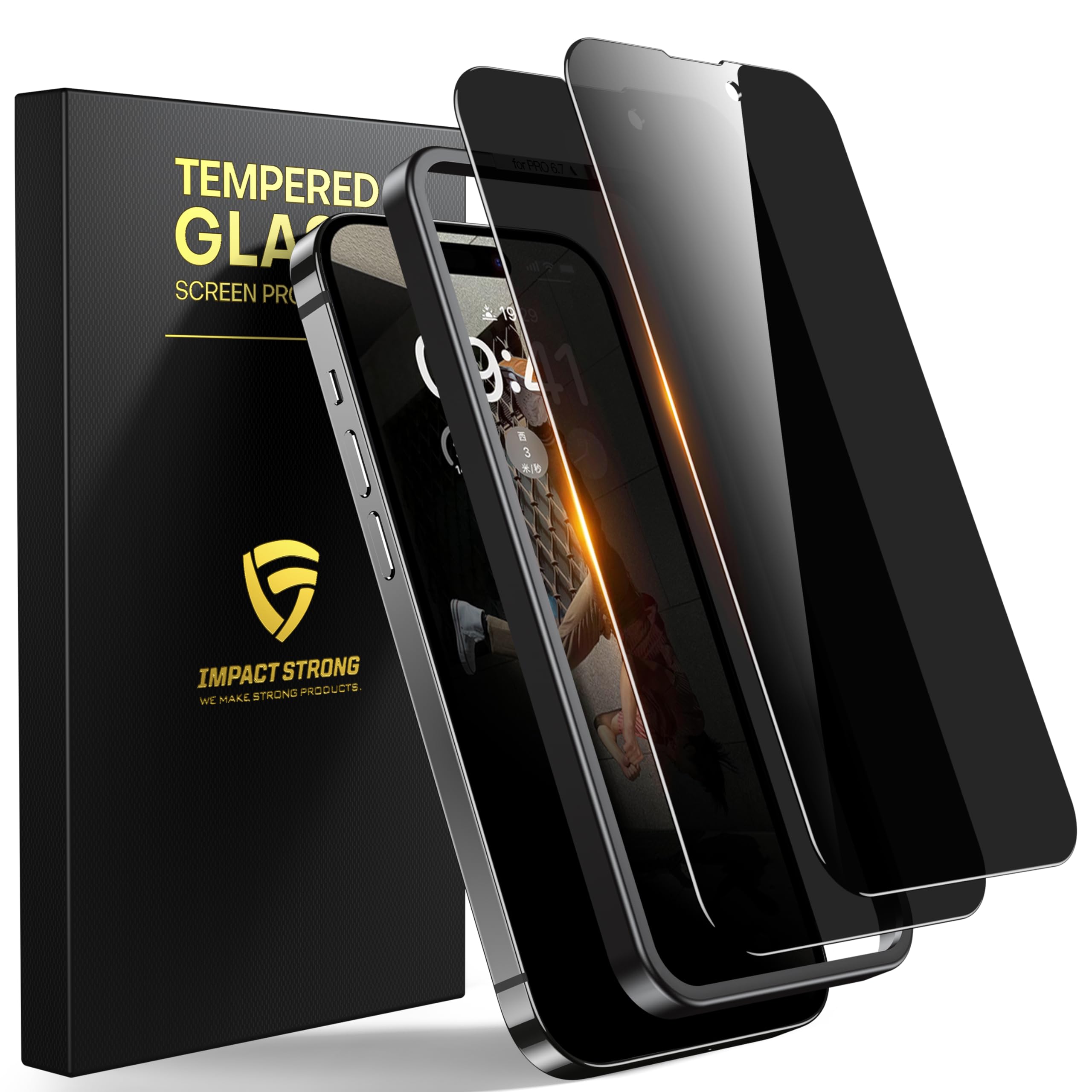 ImpactStrong Anti-Spy Privacy Screen Protector for iPhone 14 Pro Max (6.7-Inch), 9H Tempered Glass, Shatter-Resistant, Anti-Scratch, Easy Install Kit, Case Friendly, 2-Pack