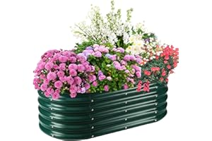 TBMLC 17" Tall Elevated Oval Metal Raised Garden Bed - 4ft x 2ft in Size and 0.8MM Thick Durable Planter Bed/Box for Vegetables Flowers Succulent at Patio/Garden Outdoor (Dark Green, 4X2X1.4 FT)