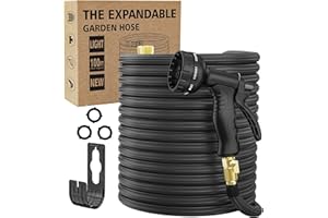 SLOTRED Garden Hose 100ft,Expandable Flexible Garden Hose Leak-Proof with 40 Layers of Innovative Nano Rubber,2024 Version/New Patented, Lightweight, Durable, 3/4" Solid Brass Fittings (100FT, black)