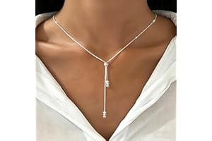 Dainty Sterling Silver Necklace Layered Drop Simple Y-Shaped Chain Stack Necklace Jewelry For Women Gift