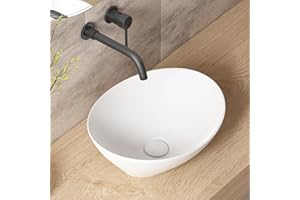 Small Bathroom Sink Above Counter, OCEALAGOON 16″x13″ Oval Vessel Sink, Porcelain Ceramic Bowl Sinks for Bathrooms White Bathroom Sinks for RV Powder Room Lavatory Restroom