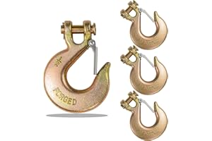 YGPHO 4 Pack 1/2" Heavy Duty Chain Hook, Grade 70 Forged Steel Clevis Slip Hooks with Safety Latch for 1/2" Trailer Truck Transport Chain, 22,000 Lbs Working Load Limit, Trailer Safety Hooks, Tow Hook