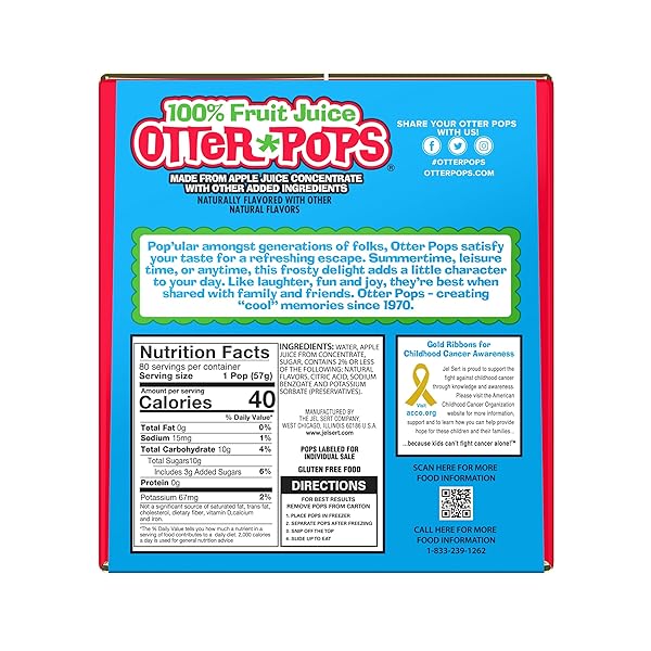 OTTER POPS FREEZER BARS, 100% FRUIT JUICE ICE POPS, ORIGINAL FLAVORS (80CT – 2OZ BARS)