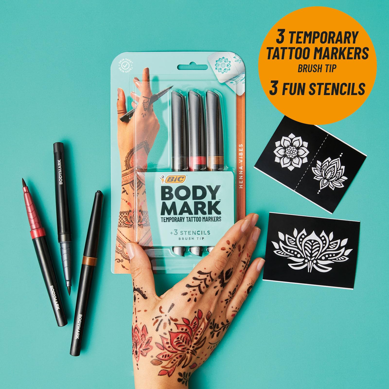 BIC BodyMark Temporary Tattoo Marker, Henna Vibes, Assorted Colors, 3-Count - Amazon Vine