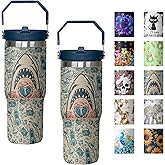 mvhsuoem 30 oz Shark White Flip Straw Tumbler with Top Handle for Sharkhead White Lover Resuable Vacuum Insulated Flip Top Water bottle