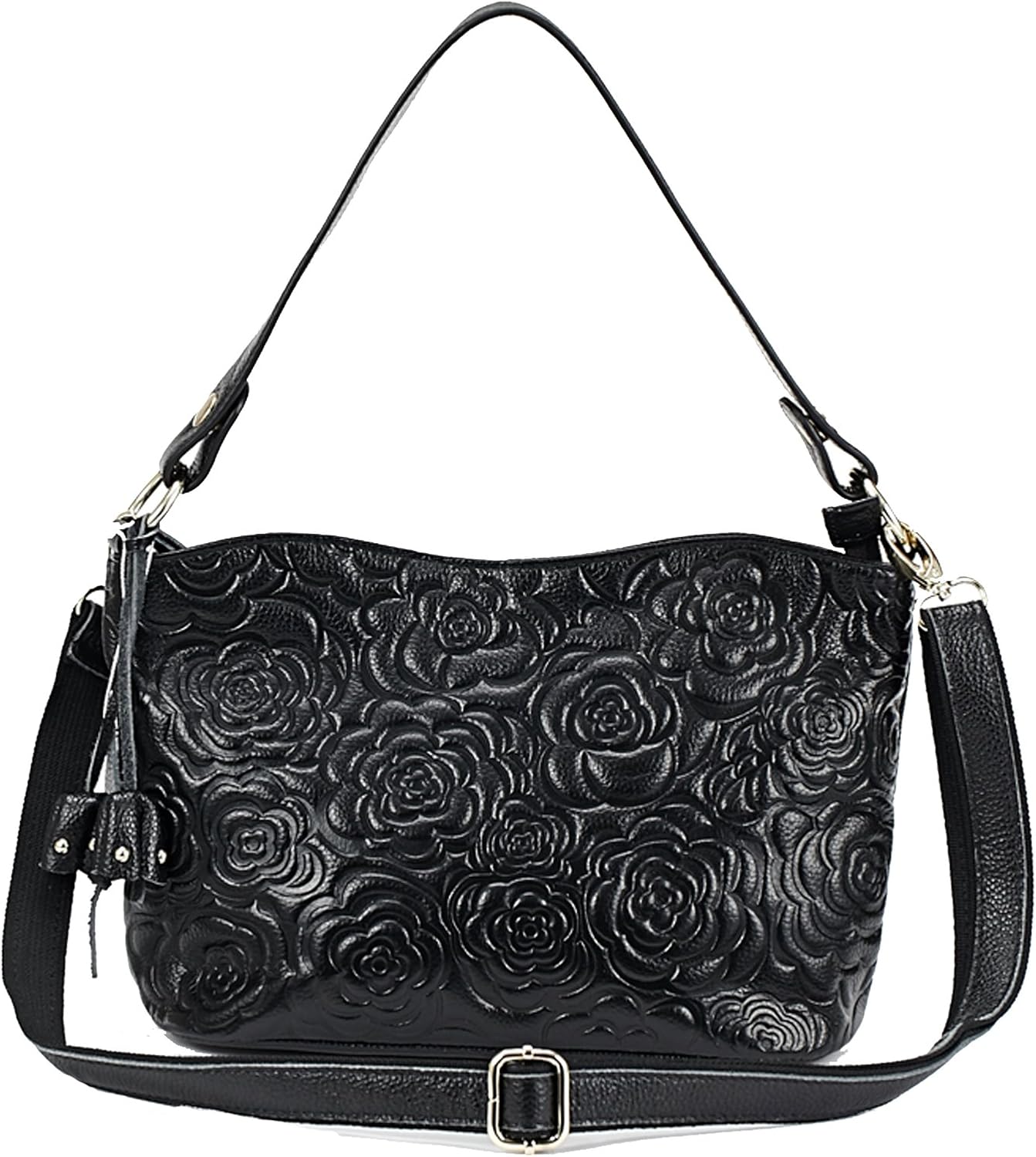 Womens Rose Embossed Leather Shoulder Bags Ladies Cross Purses Zipper