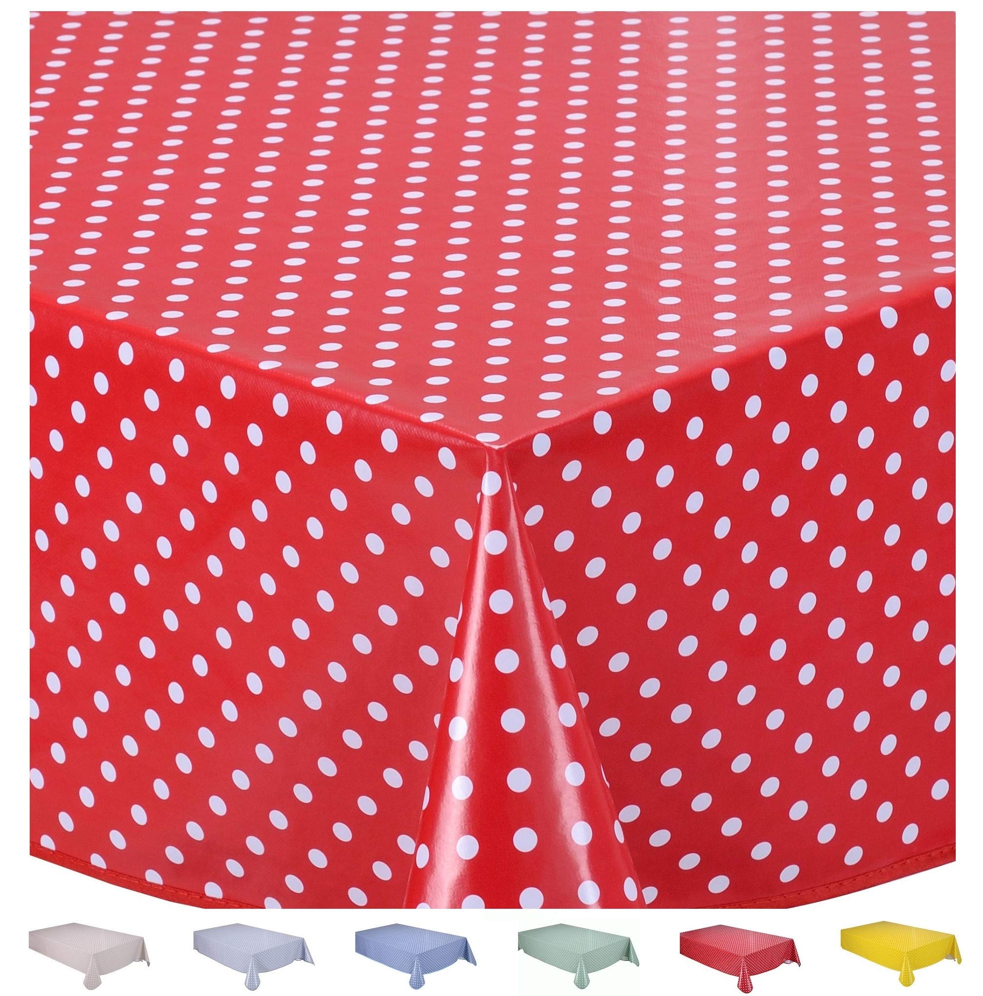 Home Direct Rectangular Oilcloth PVC Wipe Clean Tablecloth 140cm x 180cm 55x70 Small Polka Dot Red