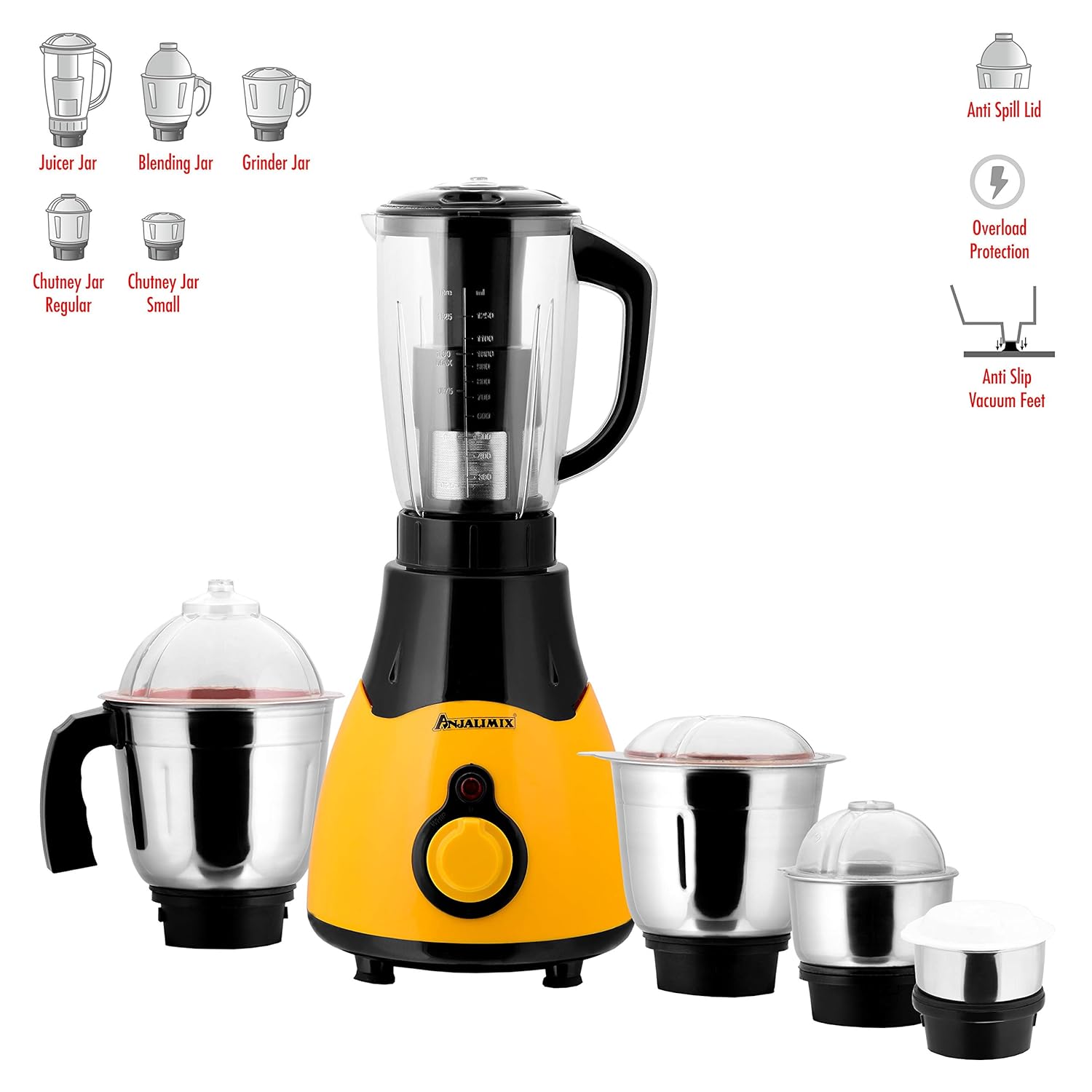 Mixer Grinder 600 Watts with 5 Jars Anjalimix Tabby Best Price With