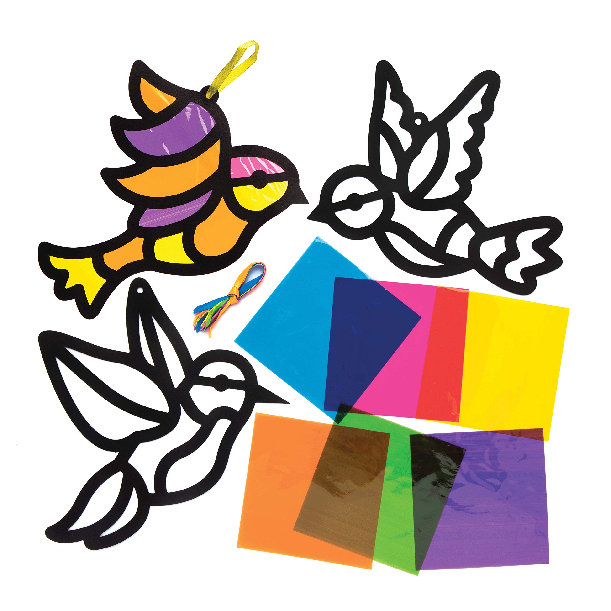 Baker Ross AW299 Bird Stained Glass Decoration Kits (Pack of 6) Spring Themed Crafts for Kids to Decorate and Display